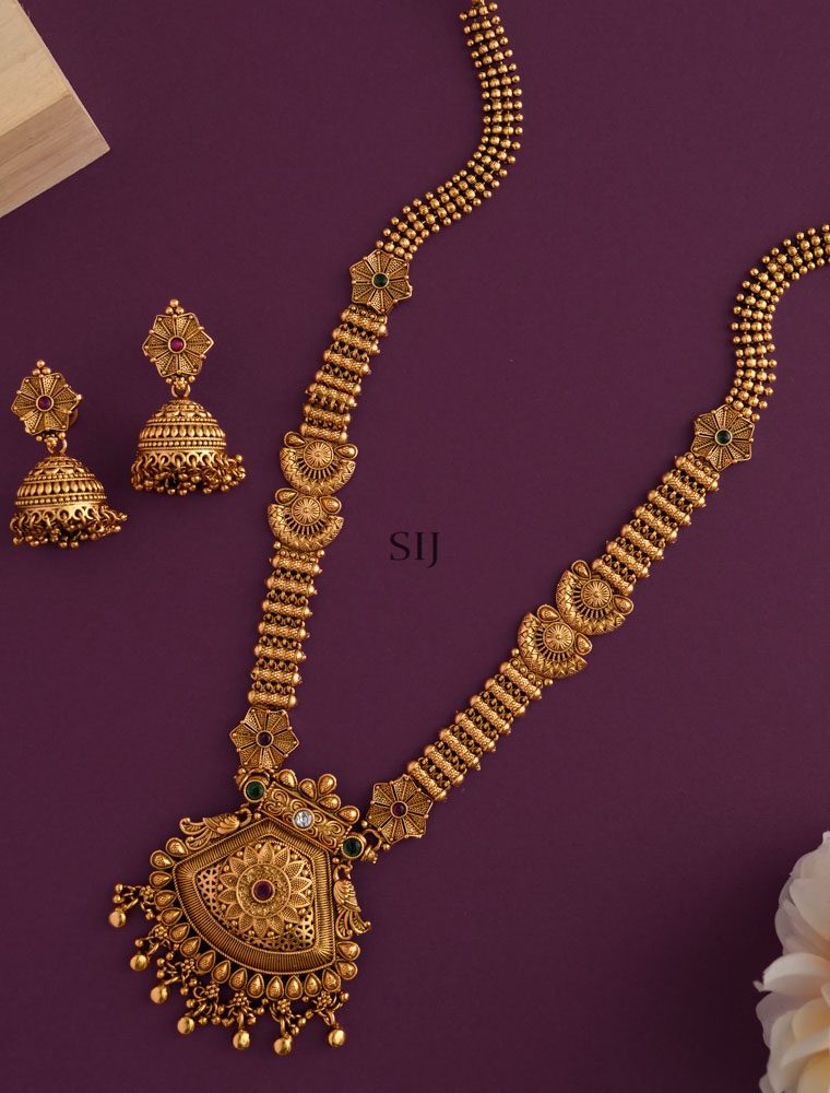 Gold Covering Floral Non Idol Long Necklace