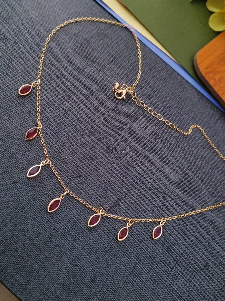 Gold Covering Ruby Stone Drop Chain