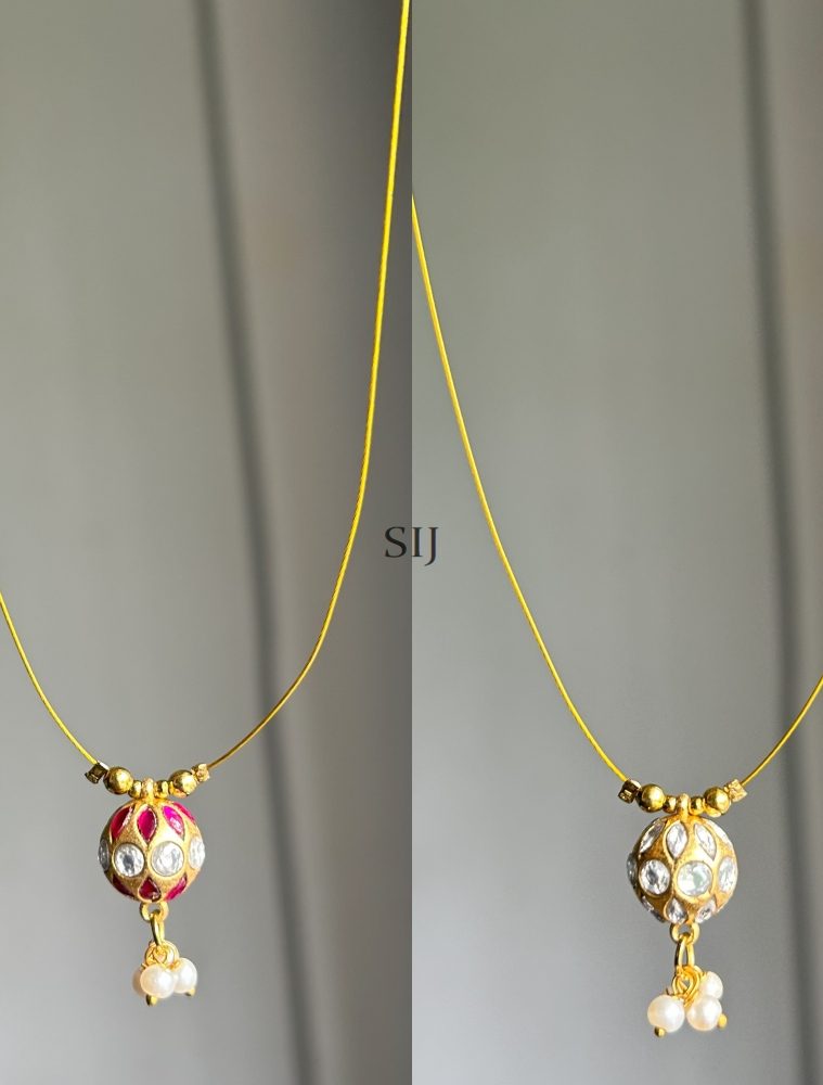 Gold Finish Jadau Kundan Ball Pendant Invisible Necklace