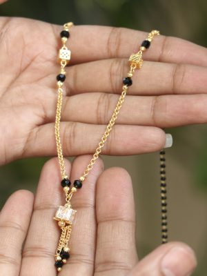 Gold Finish Square Stone Fashionable Mangalsutra