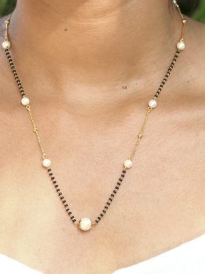 Gold Finish Big Pearls and Black Beads Mangalsutra