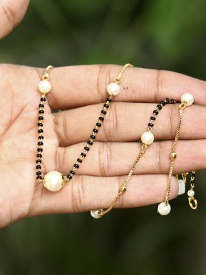 Gold Finish Big Pearls and Black Beads Mangalsutra