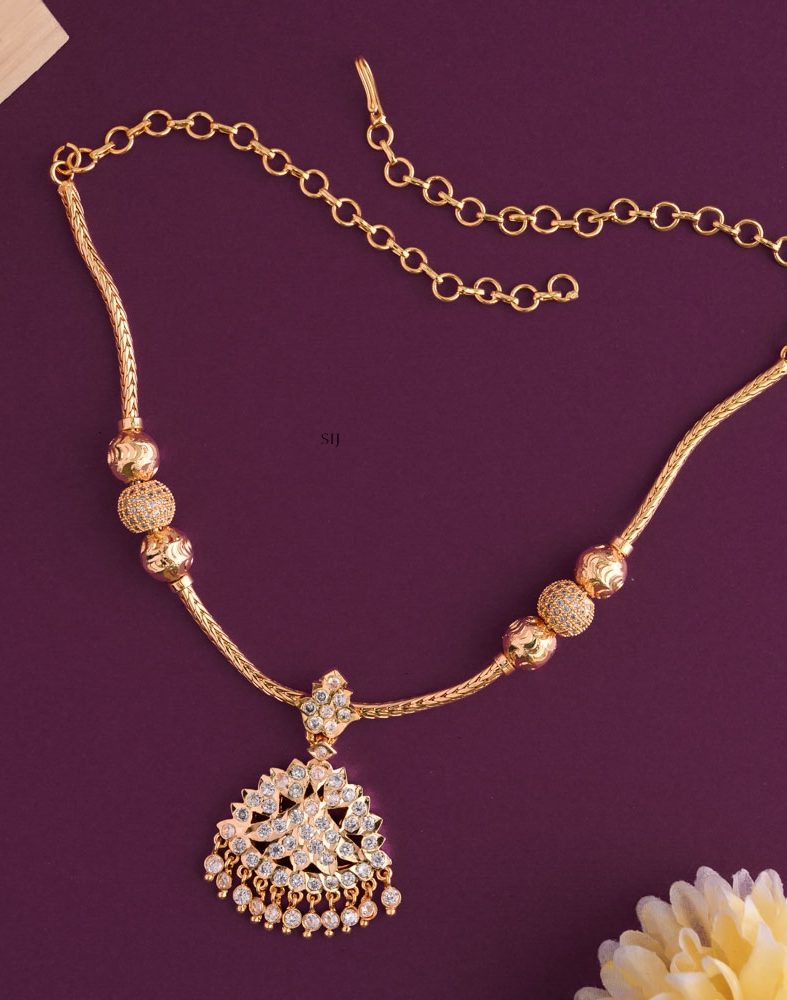 Gold Finish White Stone Attigai Necklace