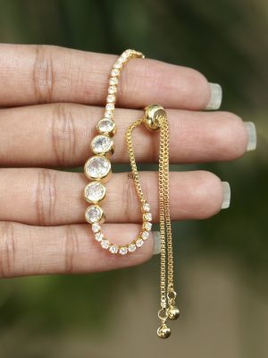 Gold Finish White Stones Studded Bracelet