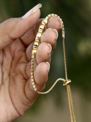 Gold Finish White Stones Studded Bracelet