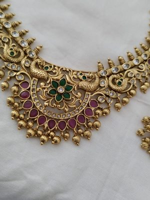 Gold Plated Peacock with Flower Design Necklace Set