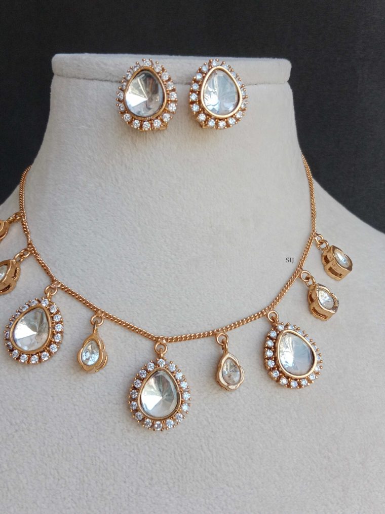 Gold Plated Polki Drops Necklace Set