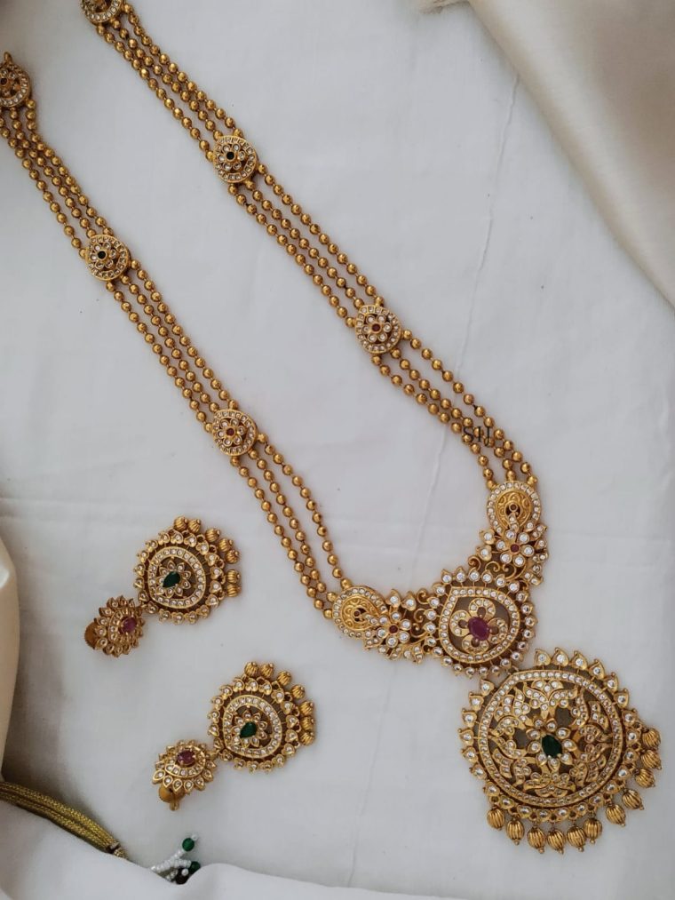 Gold Polish 3 Layerd Long Necklace Set