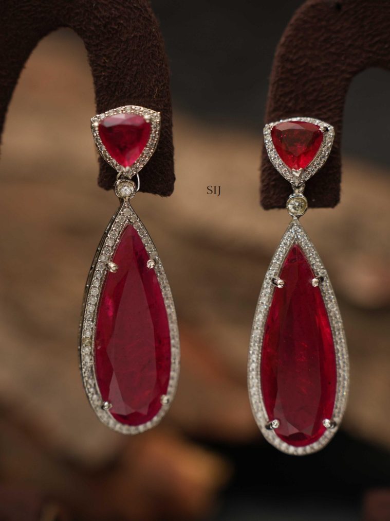 Red Zircon Teardrop Earrings