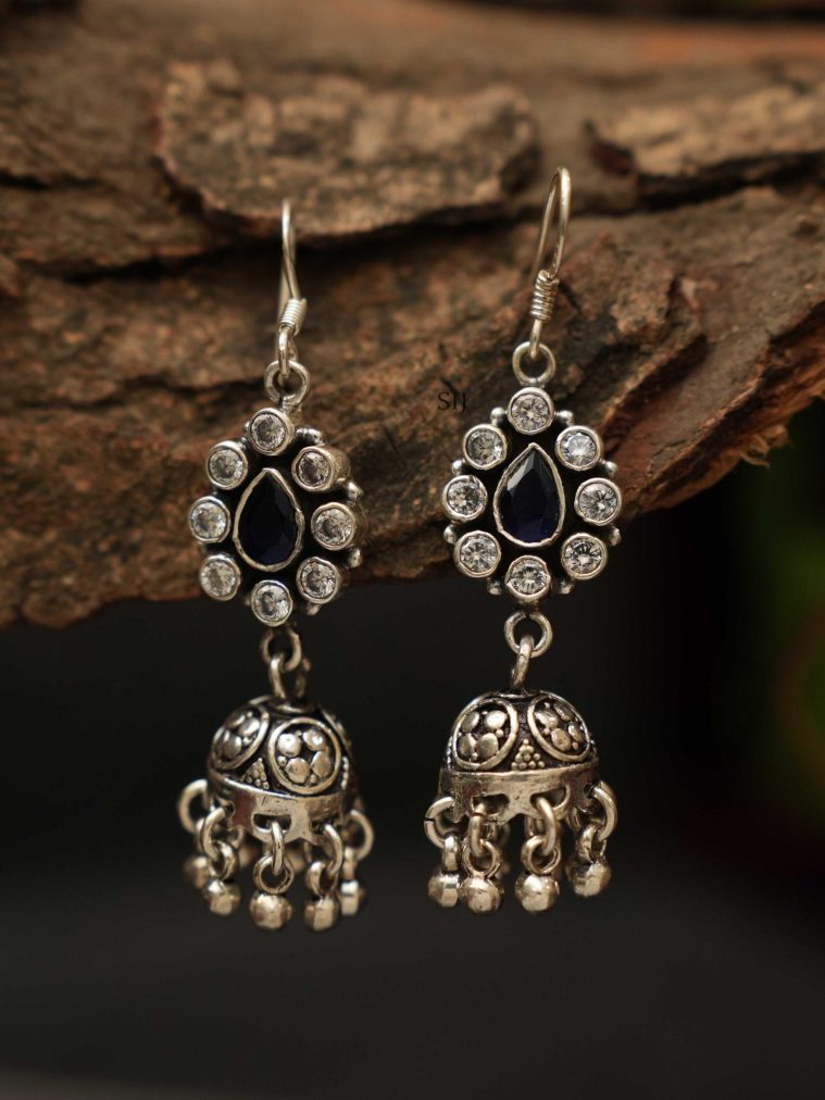 Oxidized Silver Hook Earrings with Jhumkas