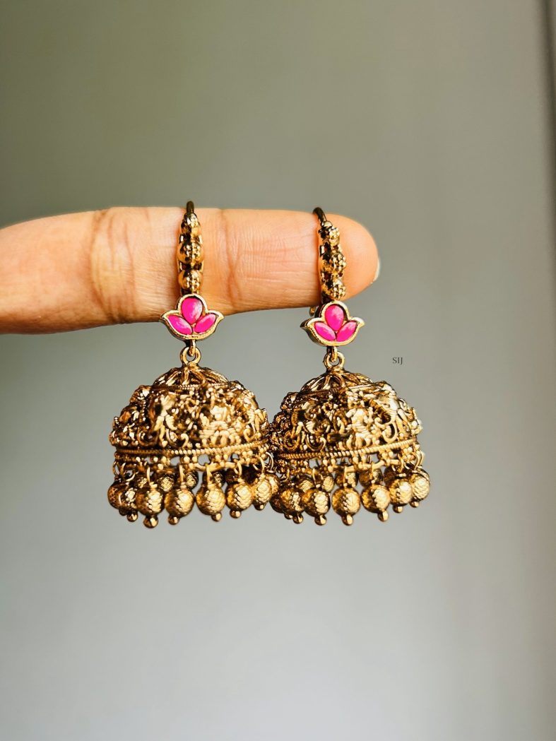 Kemp Ruby Floral Hook Jhumkas