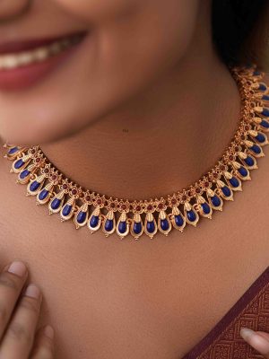 Kerala Style Gold Plated Blue Stone Necklace Set