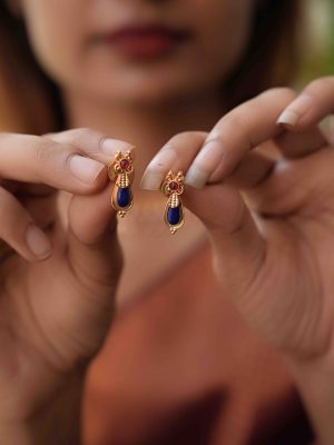 Kerala Style Gold Plated Blue Stone Necklace Set