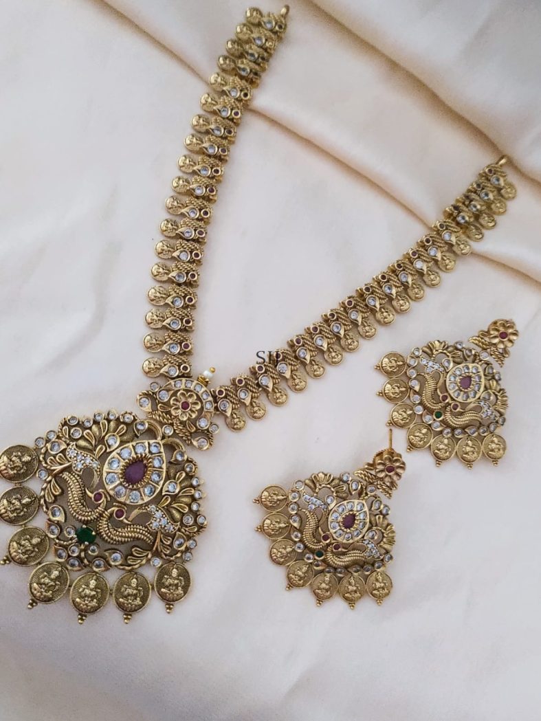 Lakshmi Kasu Peacock Design Temple Necklace Set