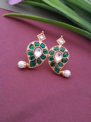 Mango Shaped Jadau Kundan Ear Studs