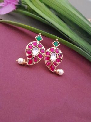 Mango Shaped Jadau Kundan Ear Studs