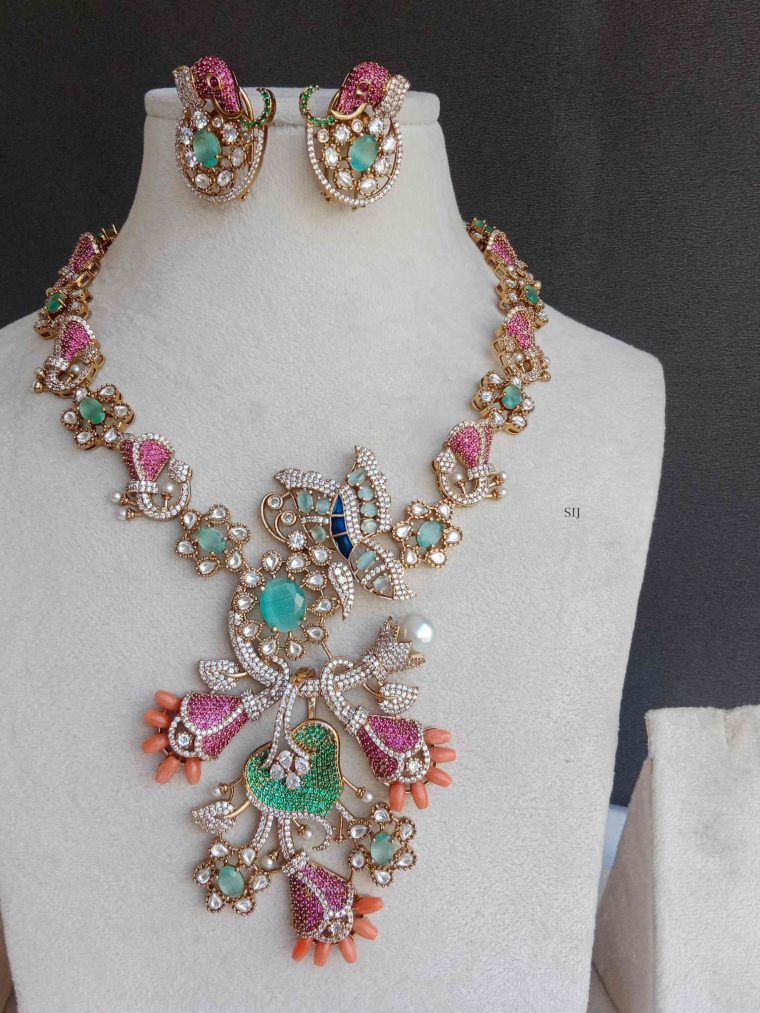 Multi Color Stones Victorian Necklace Set