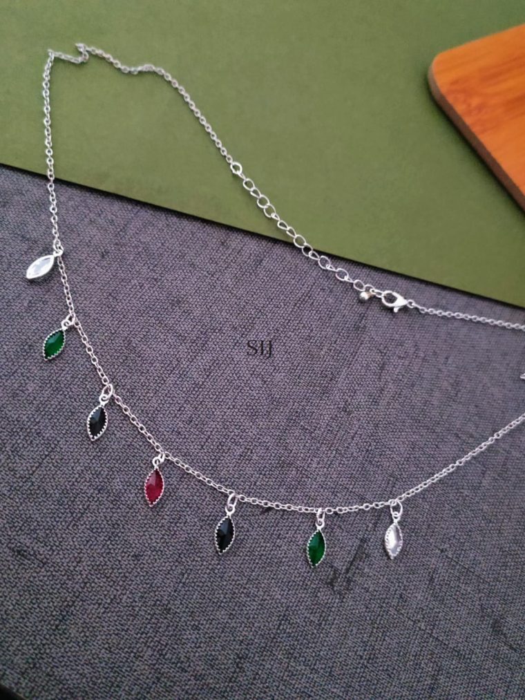 Multicolor Drop Stones Silver Chain