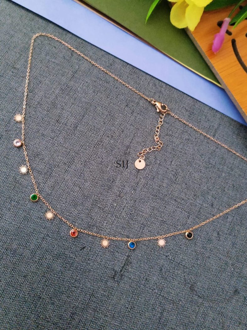 Multicolor Round Stones Gold Finish Chain