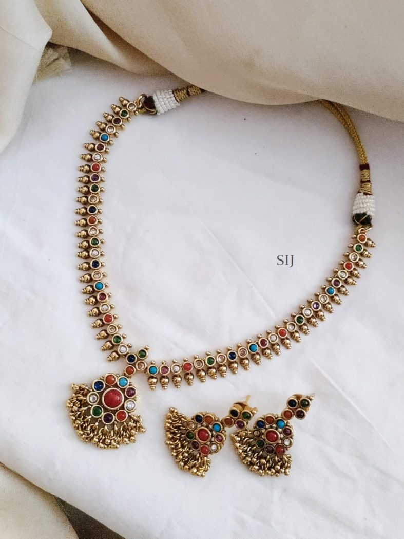 Navaratna Stone Adigai Necklace Set