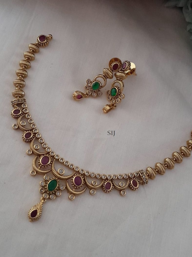 Ruby with Green Stone Fashionable Necklace Set