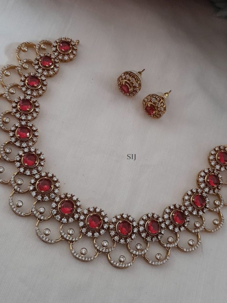 Ruby with White Stone Studded Trendy Necklace Set