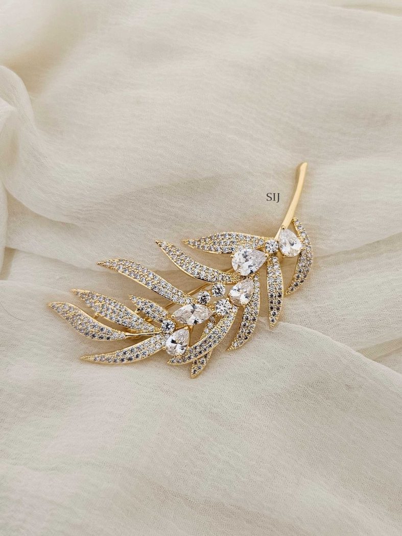 Imitation CZ Stones Leaf Design Saree Pin