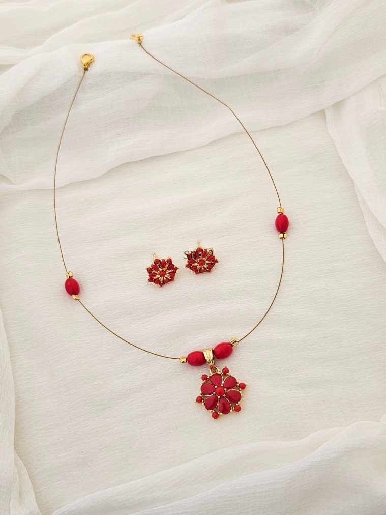 Coral Flower Design Pendant Invisible Necklace