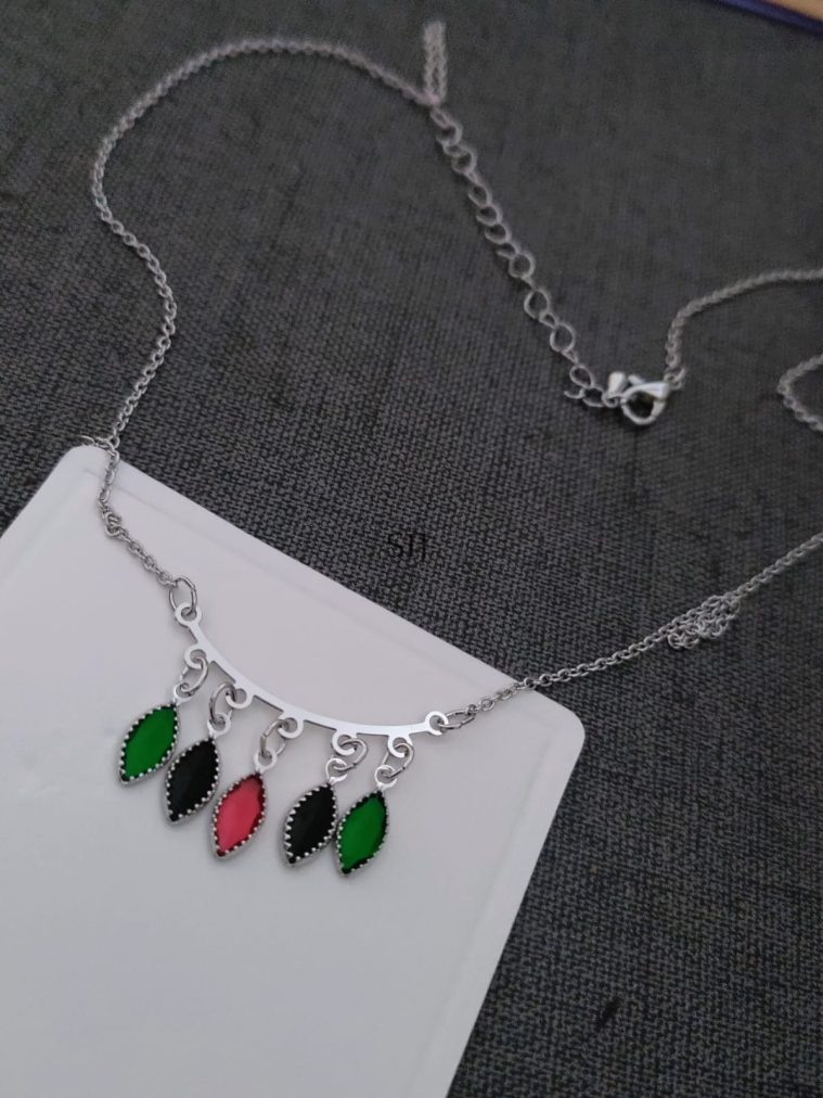 Silver Finish Multicolor Stones Drop Chain