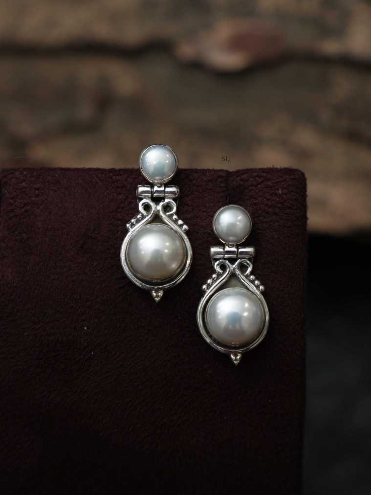 Silver Oxidised Pearl Earrings