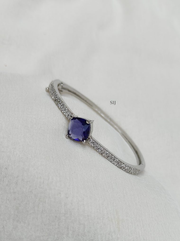 Silver Polish Blue Stone Kada