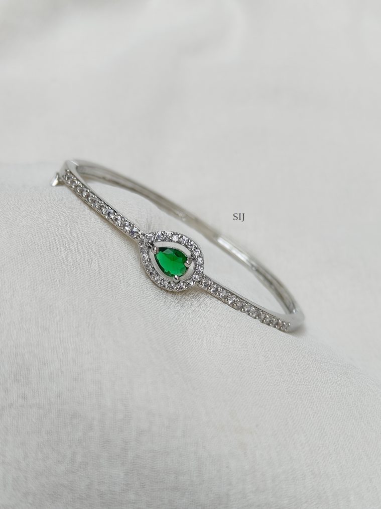 Silver Polish Green Stone Kada