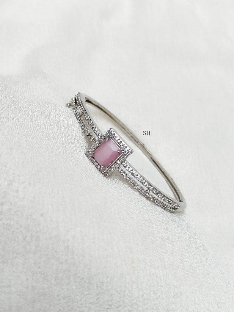 Silver Polish Pink Stone Fancy kada