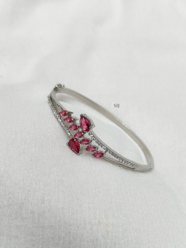 Silver Polish Pink Stones Party Wear kada