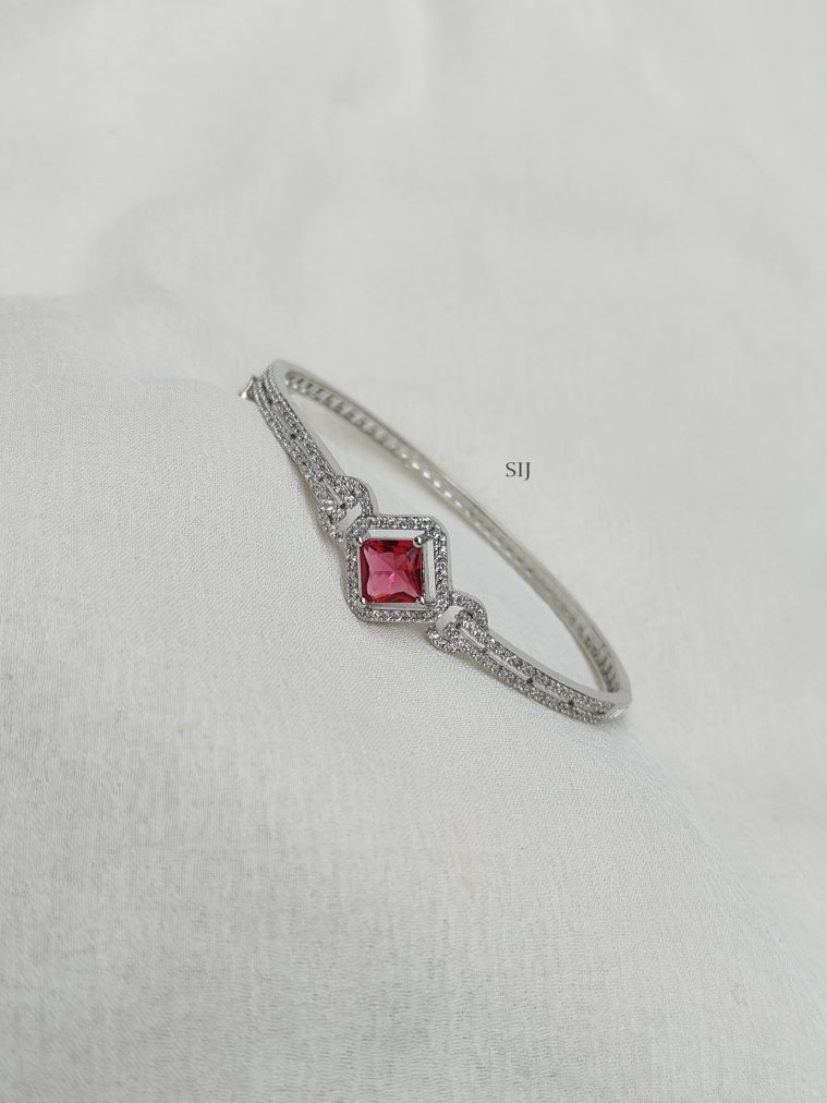 Silver Polish Red Stone Kada