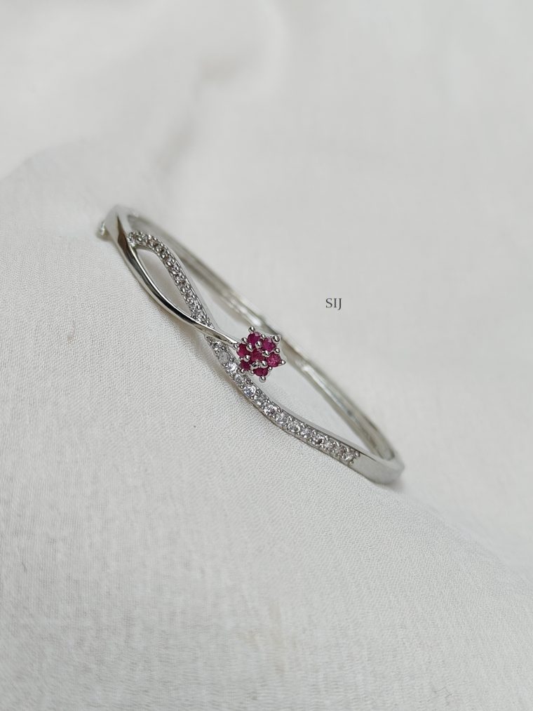 Silver Polish Stylish Pink Stones Kada