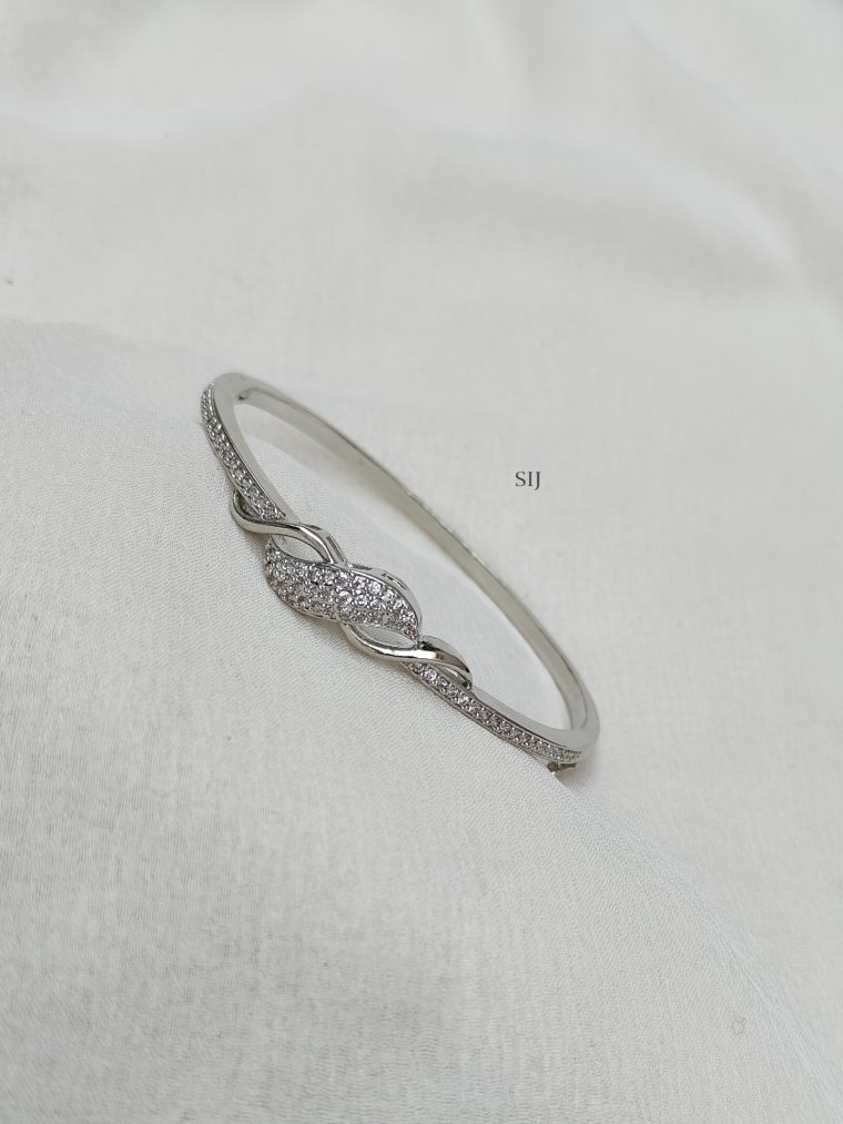 Silver Polish White Stone Trendy Kada