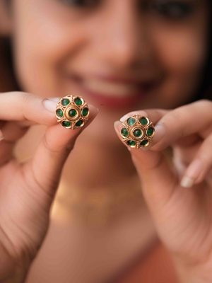 Temple Lakshmi Coin Emerald Necklace Set