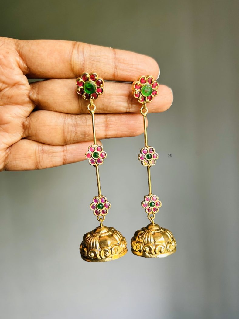 Tri Flower Kemp Jhumkas