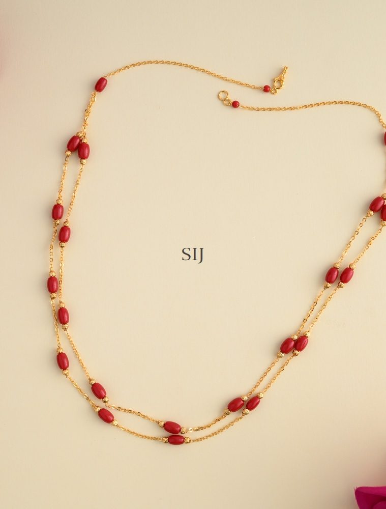 Gold Plated Two Layers Coral Beads Chain