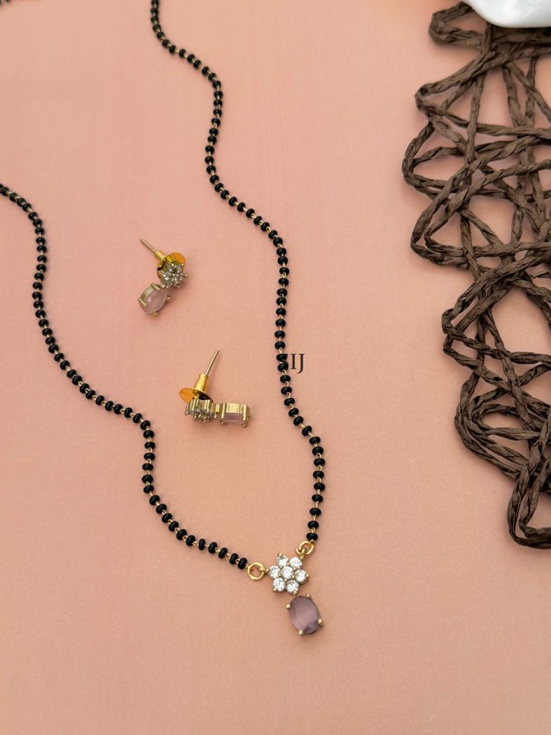 Gold Plated Black Beads Mangalsutra With AD Stones