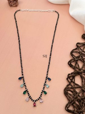 Silver Plated Black Beads & Multicolour Drops AD Stones Mangalsutra