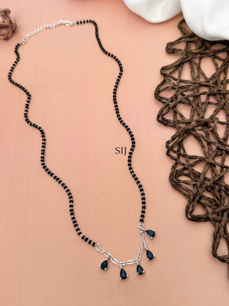 Silver Plated Blue AD Stones Black Beads Mangalsutra