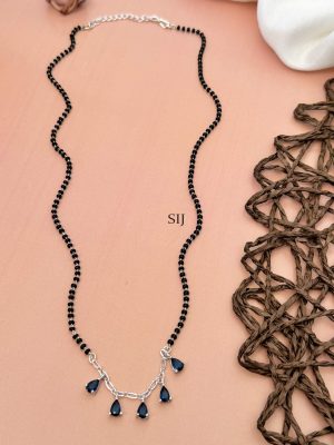 Silver Plated Blue AD Stones Black Beads Mangalsutra