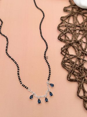 Silver Plated Blue AD Stones Black Beads Mangalsutra