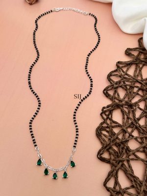 Silver Plated Green AD Stones Black Beads Mangalsutra