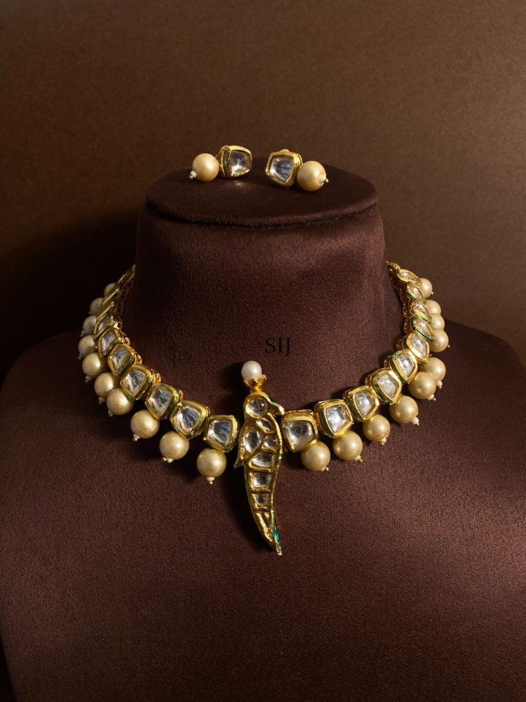 Gold Plated Parrot Kundan Pearl Choker