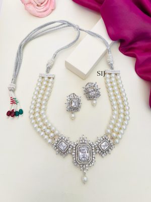 Silver Plated Polki AD Stones Necklace Set