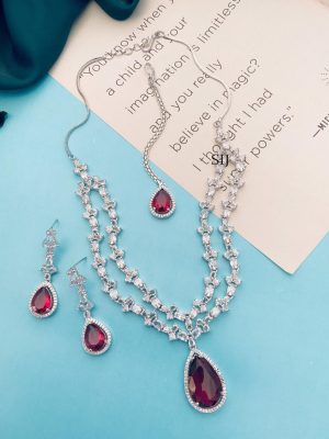 Ruby AD Stones Silver Plated Jewellery Set