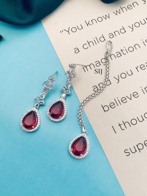 Ruby AD Stones Silver Plated Jewellery Set